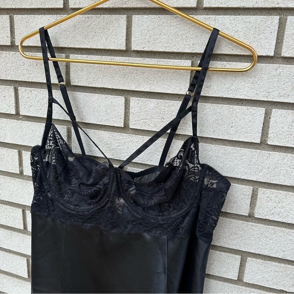 Plus Size Cacique Black Satin Silk Lace Underwire Slip Chemise Boudoir Set 18/20 - Picture 2 of 10